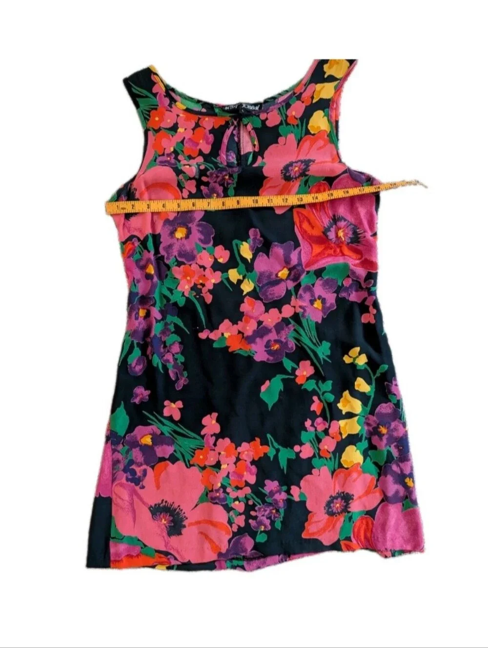 Betsey Johnson Black Mini Dress with Pink & Red Floral Print